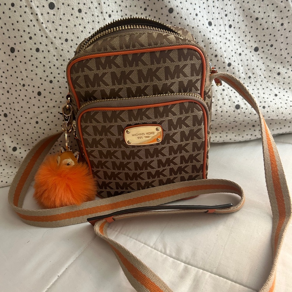 Michael Kors Tan and Orange Crossbody Bag